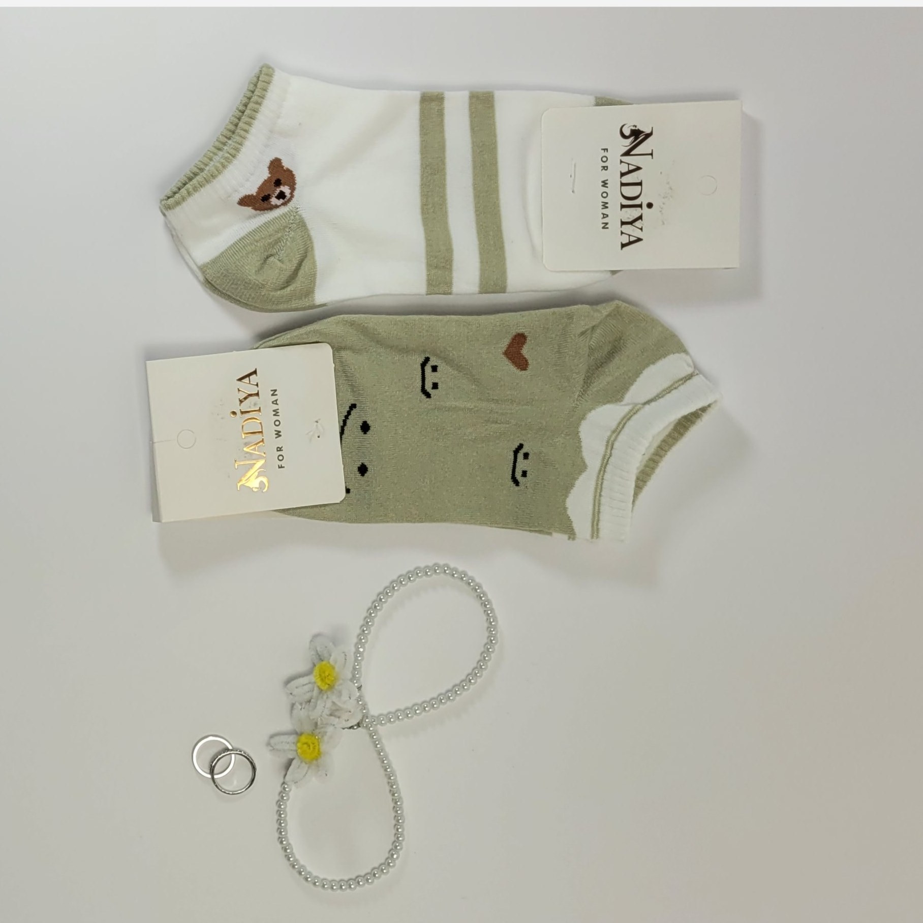 جوراب زنانه مچی فانتزی طرح خرس و لبخند - کد 0221