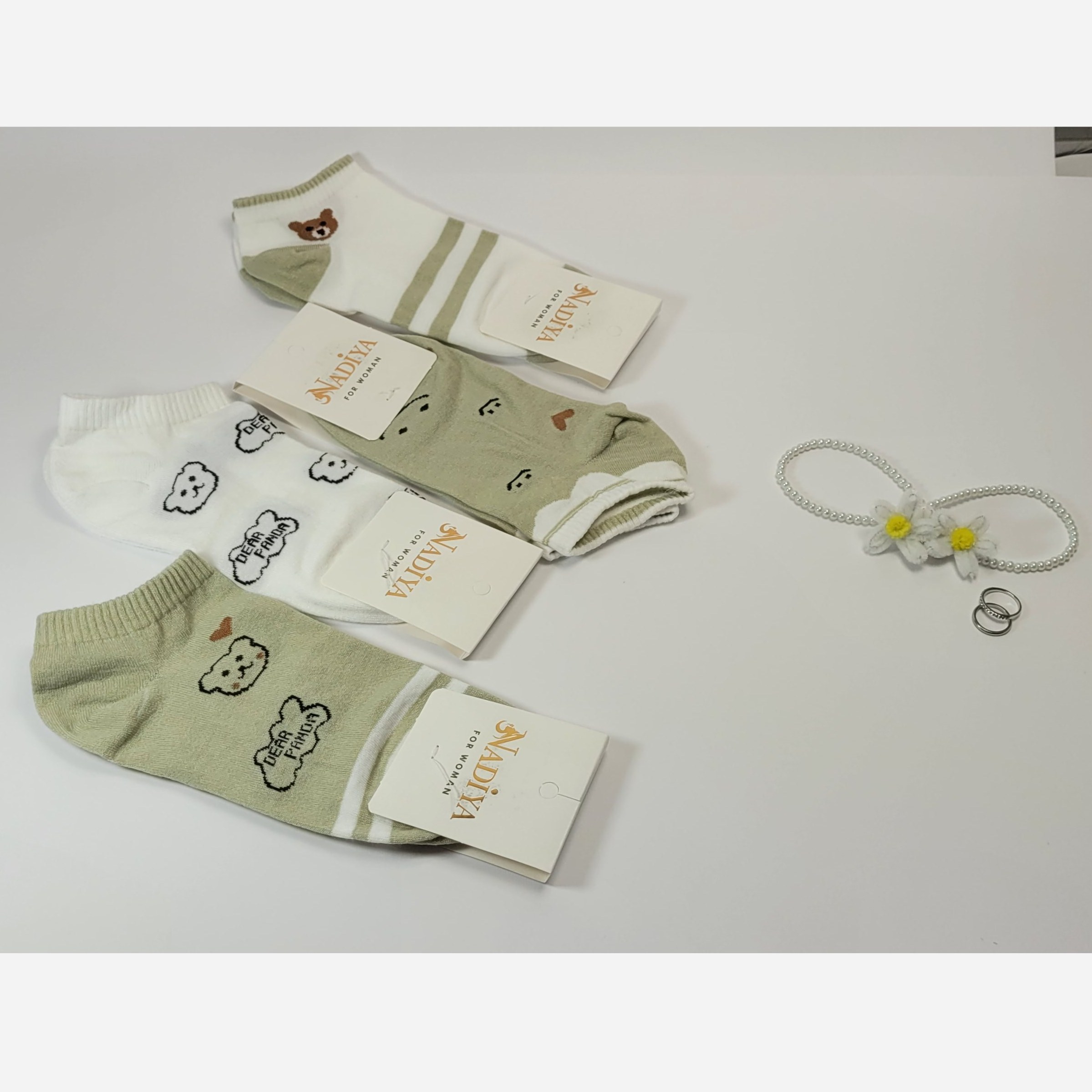 جوراب زنانه مچی فانتزی طرح خرس و لبخند - کد 0221