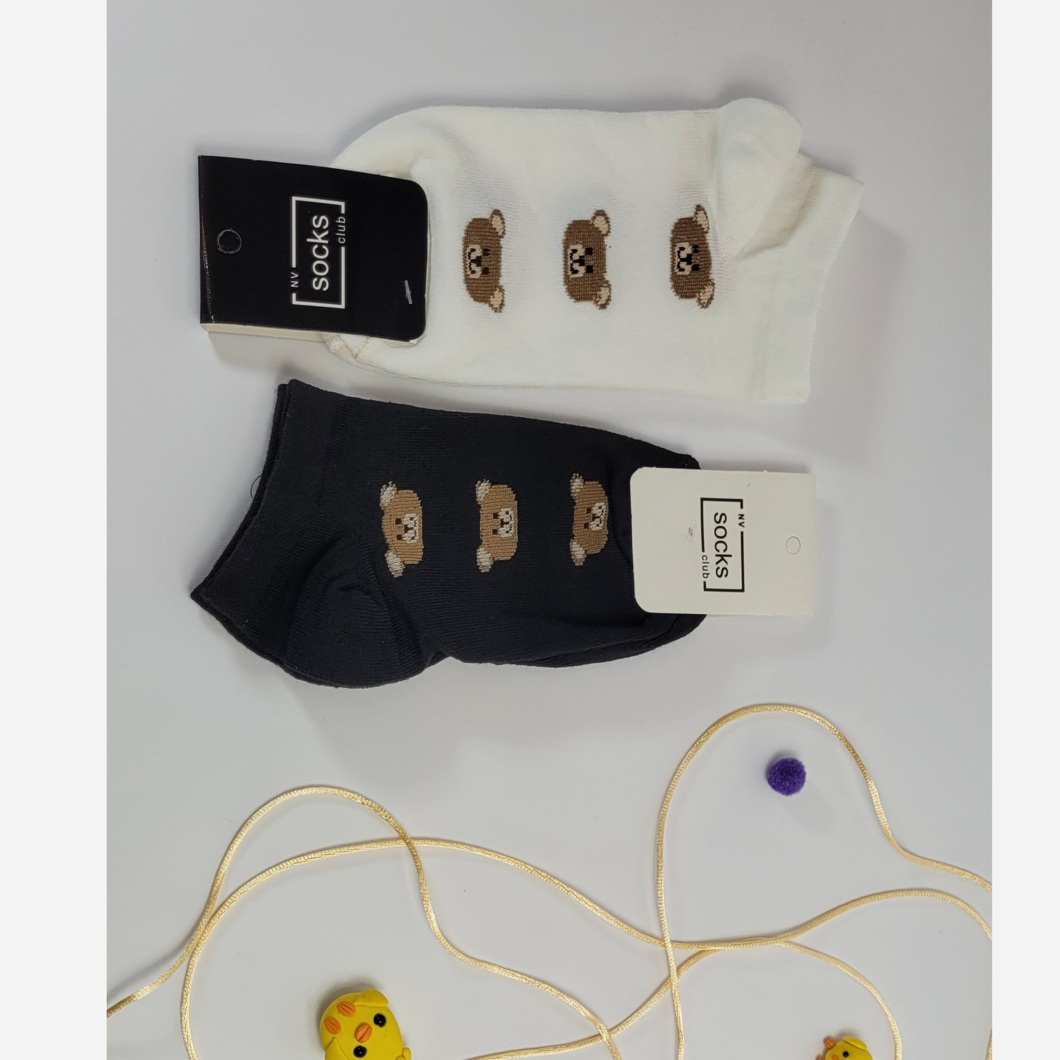 جوراب زنانه مچی سفید مشکی - کد 0218